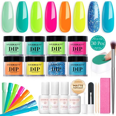 Snapklik Azurebeauty Dip Nails Powder Starter Kit Hot Pink Neon Yellow Pastel Blue Green
