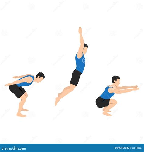 Man Doing Exercise In Standing Long Jumping Postures Illustration