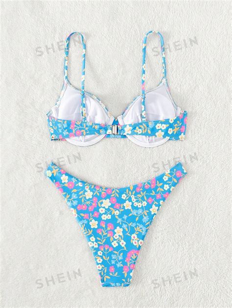 Shein Swim Mod Summer Beach Floral Print Underwire Bikini Set Shein Usa