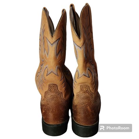 Ariat Mens Heritage Stockman U Toe Western Boots Tumbled Barrel Brown