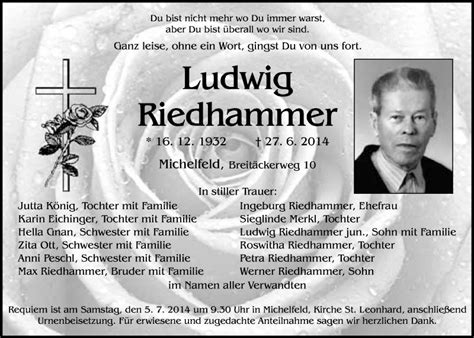 Traueranzeigen Von Ludwig Riedhammer Nordbayerischer Kurier