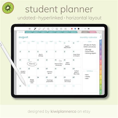 Calendars Planners Digital Planner Hyperlinked Notability Horizontal