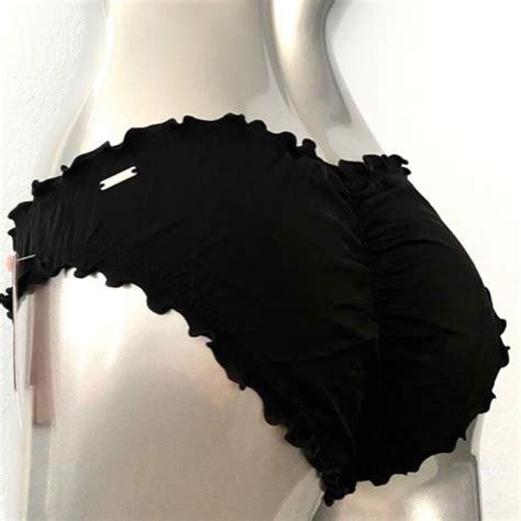 Victoria S Secret Swim Victorias Secret Nwt Black Ruched Ruffled Ruffle Cheeky Swim Bikini