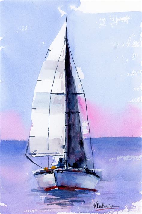 Sailing At Sunset - Watercolor Painting & Prints by Kris DeBruine Studio