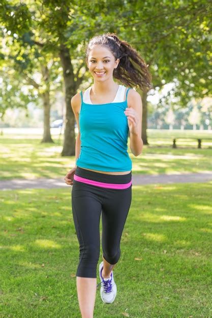 Premium Photo Active Smiling Brunette Jogging