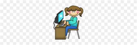 Clip Art Computer Student Using Vector Image Teacher Working With
