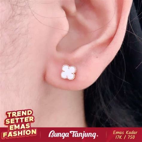 Jual Anting Tindik Clover Thin Emas K Bunga Tanjung Gold Pink