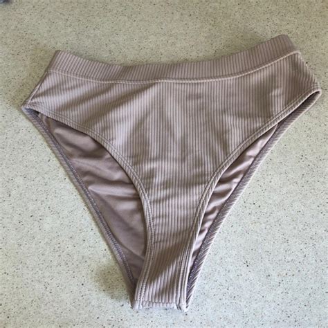 Gymshark High Rise Ribbed Beige Bikini Depop