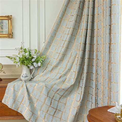 Gilded Grid Duck Egg Blue And Gold Curtain