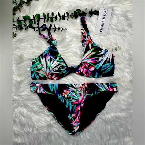 Tinibikini Swim Tinibikini Black Floral Bikini New With Tags Poshmark