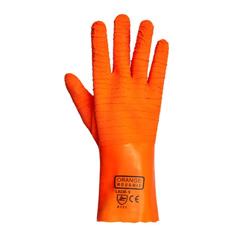 Chemstop™ 12" Heavy Duty Cotton Lined Orange Latex Gloves with Crinkle