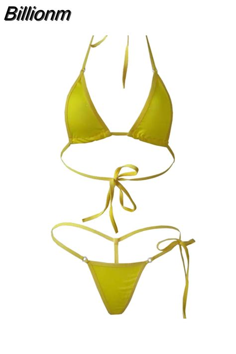 Billionm Bikini New Sexy Sling Solid Color Triangle Lace Thong Girl Beach Spa Swimwear Women