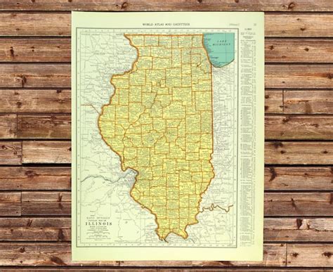 Vintage ILLINOIS Map Wall Art Frameable Matted ORIGINAL - Etsy