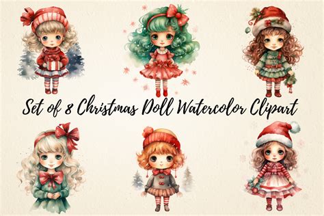 Christmas Doll Watercolor Clipart Graphic By Pcudesigns · Creative Fabrica