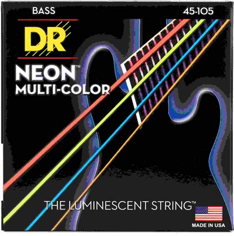 Dr Strings Nmcb 45 Hi Def Neon Multi Color K3 Coated Bass Guitar Strings 045 105 Medium