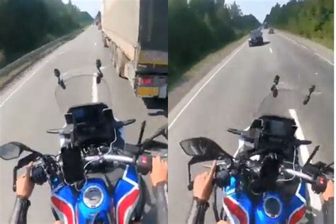 Video Motociclista Pierde El Pie Al Intentar Rebasar A Un Trailer