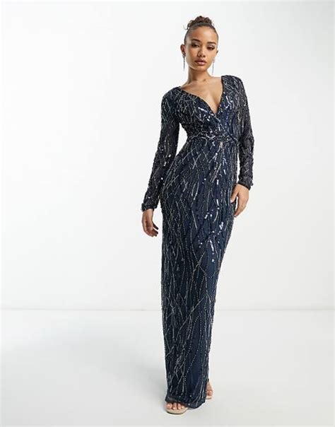 Beauut Bridesmaid Allover Embellished Maxi Dress In Navy Asos