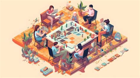 Premium AI Image | Isometric illustration of young people playing board ...