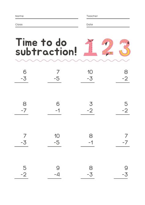 Free Subtraction Worksheet Templates To Edit And Print Canva