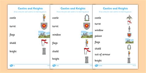 Castles And Knights Word And Picture Matching Differentiated Worksheet