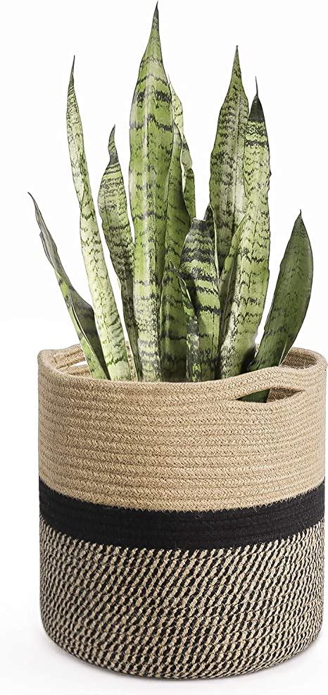 Timeyard Sturdy Jute Rope Plant Basket Modern Woven Basket For