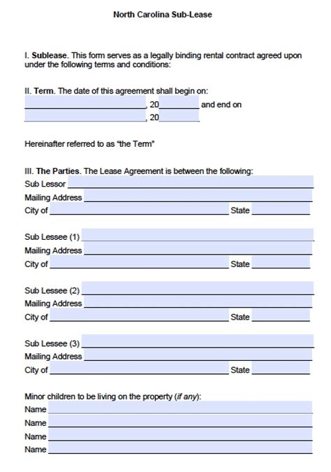 Nc Lease Agreement Free Template