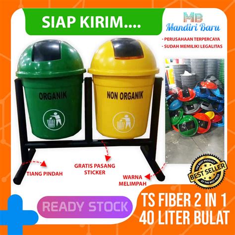 Jual Tempat Sampah Fiber Bulat 2 IN 1 40 Liter Tong Sampah Bulet 2