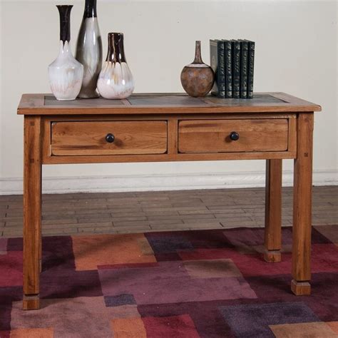 Sunny Designs Sedona Rustic Oak Tile Missionshaker Console Table In