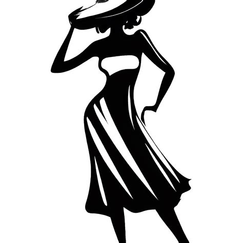Black and White Elegant Woman Silhouette with Hat · Creative Fabrica