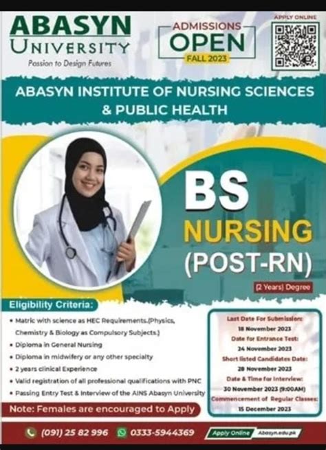 Admissions Open In Abasyn University BS Nursing 2024 Nursing Scholar