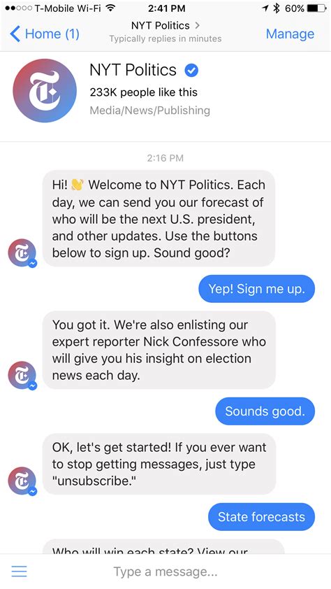 You can now get daily election updates on Messenger, with NYT Politics