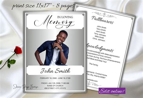 11X17 Funeral Program Template