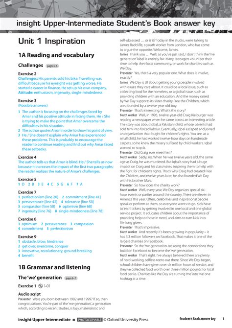 Insight Upperint SB Answer Key Insight Upper Intermediate Students