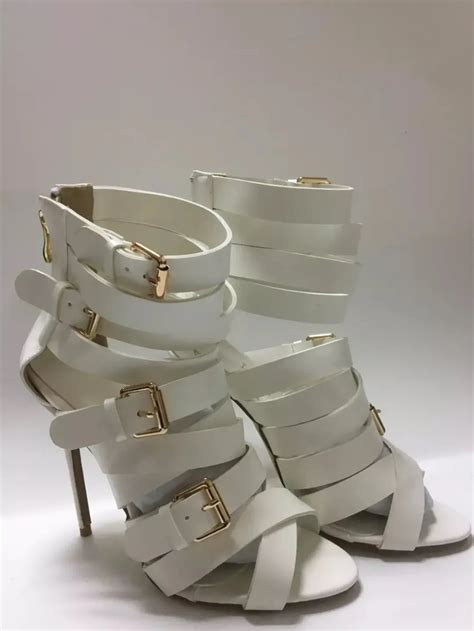 Real Picture White Women Shoes Gold Buckle High Heels Shoes Women 2017