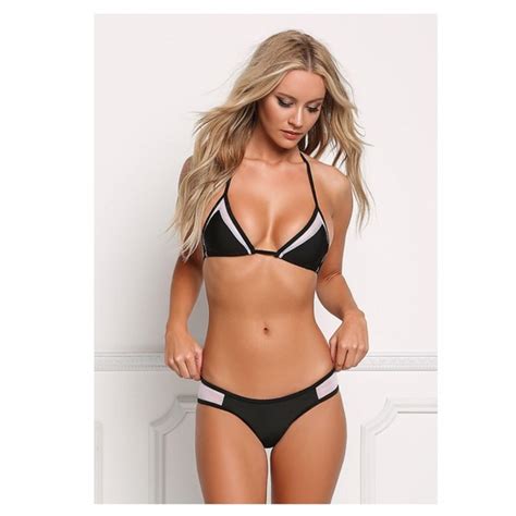 Swim New Black White Mesh Triangle Swim Bikini Set Poshmark