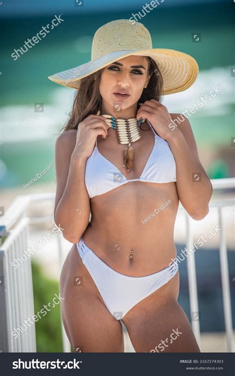 Beautiful Brunette Girl White Bathing Suitportrait Stock Photo 2167274303 Shutterstock