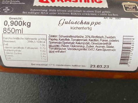 Rasting Gulaschsuppe K Chenfertig Kalorien Neue Produkte Fddb