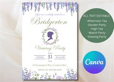 editable bridgerton party invitation bridgerton viewing party invite
