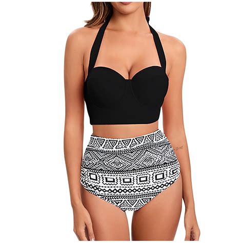 Lovskoo Two Piece Swim Suits For Women Floral Printed Sleeveless Halter Tie Neck Bikini Set