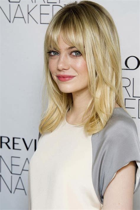 Emma Stone Medium Length Straight Hair With Bangs And Layers Medium Length Straight Hairstyle