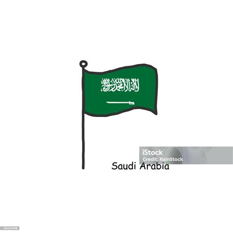 Tangan Digambar Sketsa Bendera Arab Saudi Di Tiang Bendera Ilustrasi
