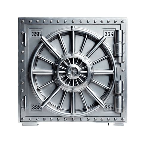 Closed Metal Bank Vault Door With Combination Wheel, L Vault Door