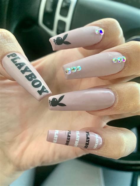 Matte Pinky Nude Acrylics Playboy Nail Decals Coffin Nails Acrylic Nails Coffin Pink Long