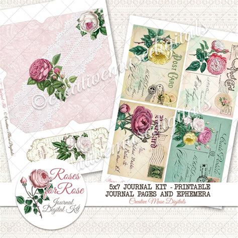 Roses Journal Kit Digital 5x7 Journal Kit Roses For Rose Etsy