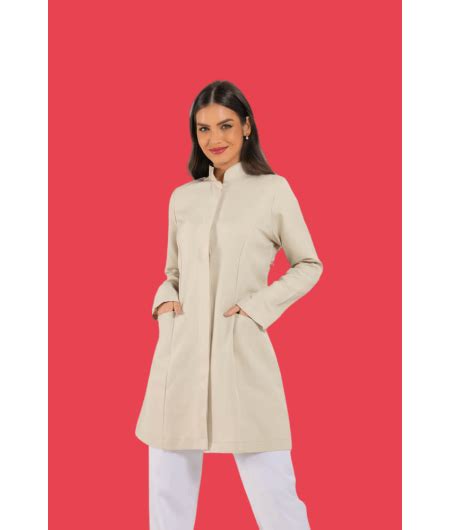 Jaleco Feminino Gola Padre Nude Bege Boutique Dos Jalecos