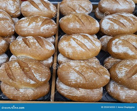 Bread Loafs In Bakery In Bakery Or Grocery Store Freshly Baked In
