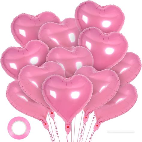 Pink Heart Balloons 12 Pack Rose Gold Valentines Day Mylar