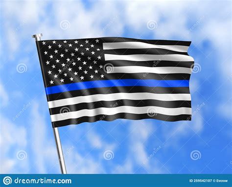 American Flag with Police Blue Line Stock Illustration - Illustration ...