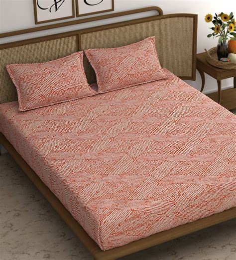 Buy Orange Abstract Tc Microfiber Double Queen Bedsheet With