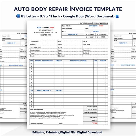 Auto Body Estimate Template - Free Download